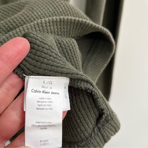 Calvin Klein quarter zip thermal henley shirt olive army green 100% cotton large - Picture 8 of 8